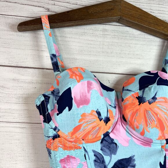 Seafolly Tankini Blue Floral Padded Swim Tank Top Size 10 - Picture 3 of 8